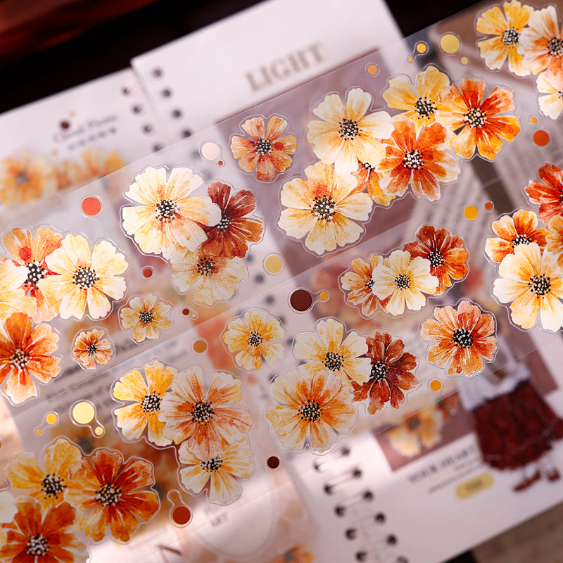 5cm*125cm Autumn Brown Floral Die Cutting Washi/PET/Shell Light Washi/PET Tape