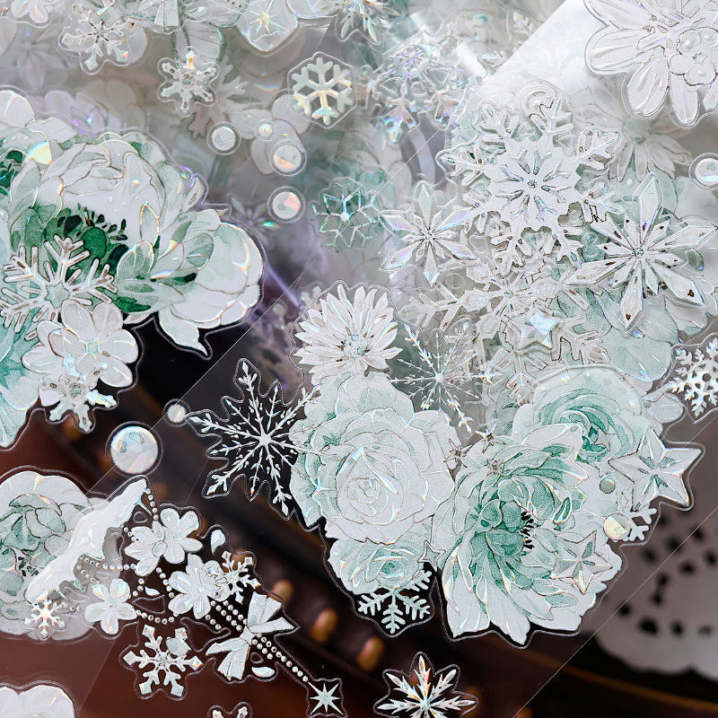 Whole Roll 6.5cm*6m Mint Ice Die Cutting Shell Light PET Tape featuring light designs for journaling, scrapbooking and collage