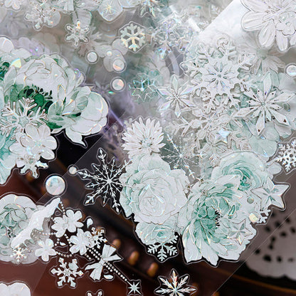 Whole Roll 6.5cm*6m Mint Ice Die Cutting Shell Light PET Tape featuring light designs for journaling, scrapbooking and collage