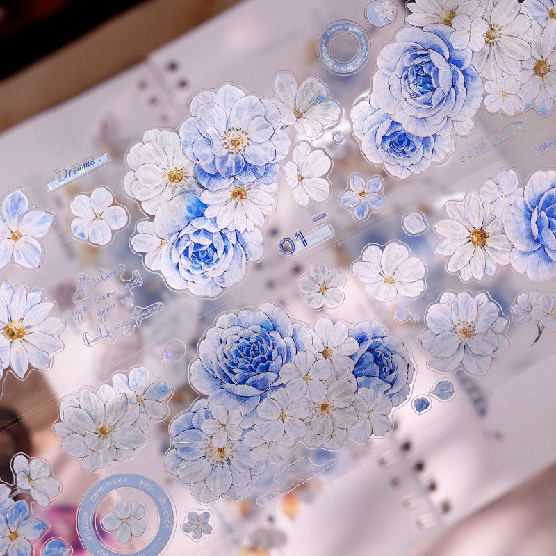 5.5cm*125cm Light Blue Flower Die Cutting Washi/PET/Shell Light Washi/PET Tape