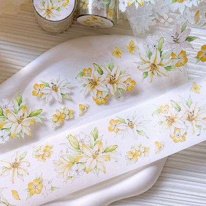 5.5cm*100cm Floating Light Lily Die Cutting Washi/PET Tape featuring light designs for journaling, scrapbooking and collage