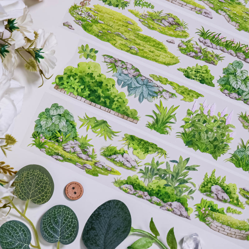 Whole Roll 5cm*5m Summer Greenery PET Tape featuring summer, and green designs for journaling, scrapbooking and collage