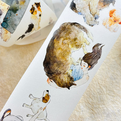 Whole Roll 6cm*10m Cuddly Dog Die Cutting Washi/PET/Fog PET Tape featuring dog designs for journaling, scrapbooking and collage