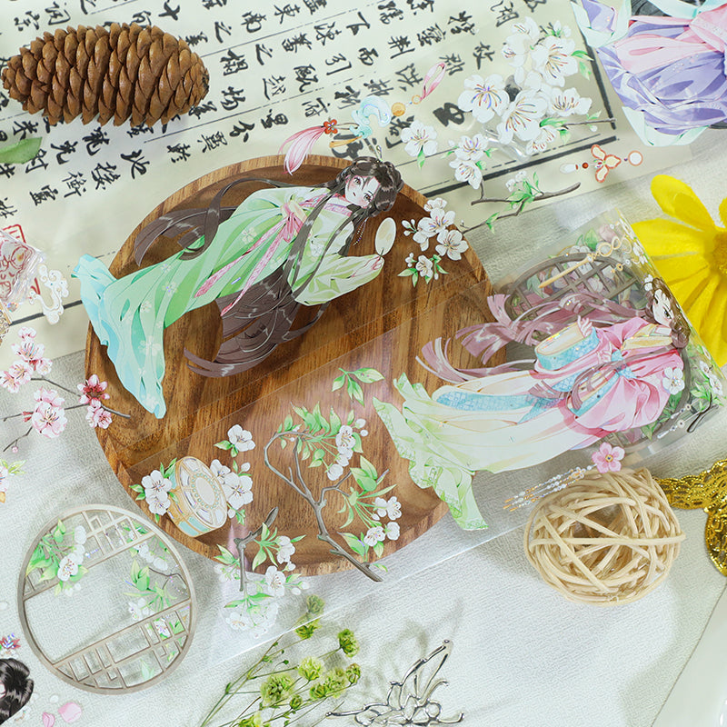 Apricot Blossoms Die Cutting Washi/Shell Silver PET Tape featuring silver designs for journaling, scrapbooking and collage