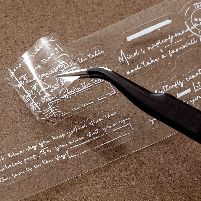 White Note Series Die Cutting PET Tape featuring white designs for journaling, scrapbooking and collage
