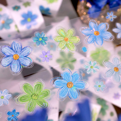 4cm*120cm Sea Mist Flower Die Cutting Shell Light Washi/PET Tape