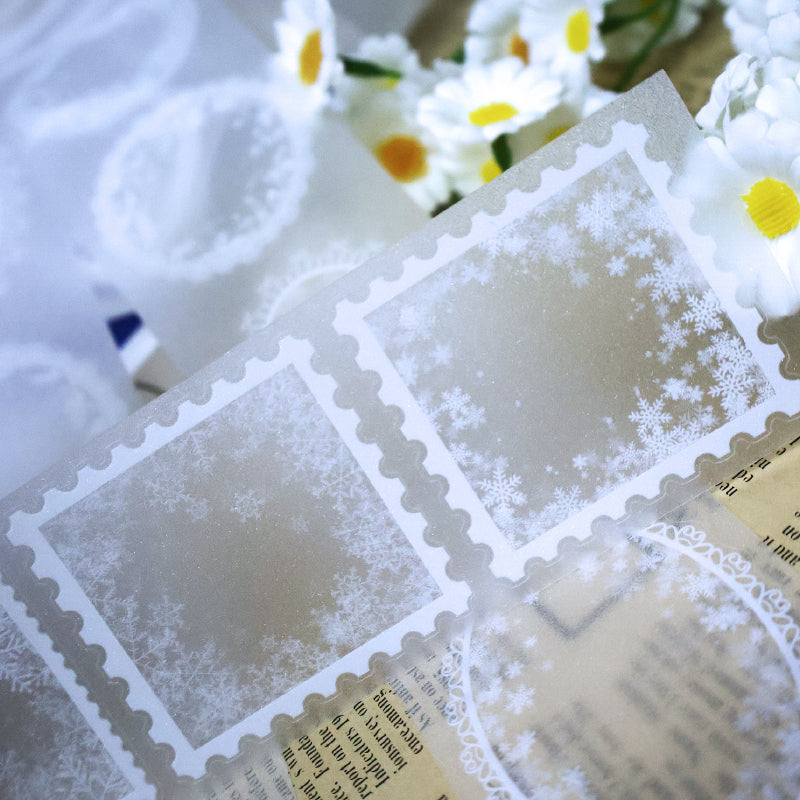 Whole Roll 5cm*5m Ice snow frame Die Cutting Flash PET Tape featuring snow designs for journaling, scrapbooking and collage
