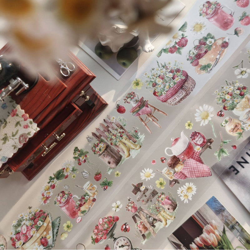 6cm*100cm Spring Field Berries Painting Die Cutting PET Tape featuring spring designs for journaling, scrapbooking and collage