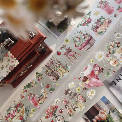 6cm*100cm Spring Field Berries Painting Die Cutting PET Tape featuring spring designs for journaling, scrapbooking and collage