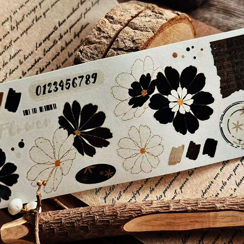 5cm*100cm Black White Flower Dream Die Cutting Washi/PET Tape