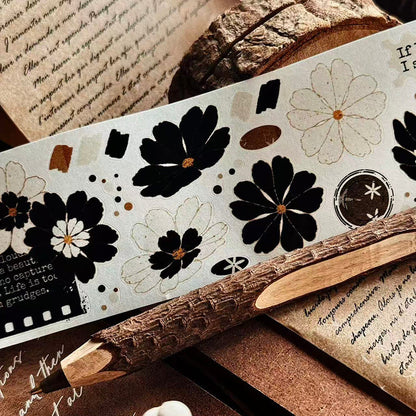Whole Roll 5cm*5m Black White Flower Dream Die Cutting Washi/PET Tape