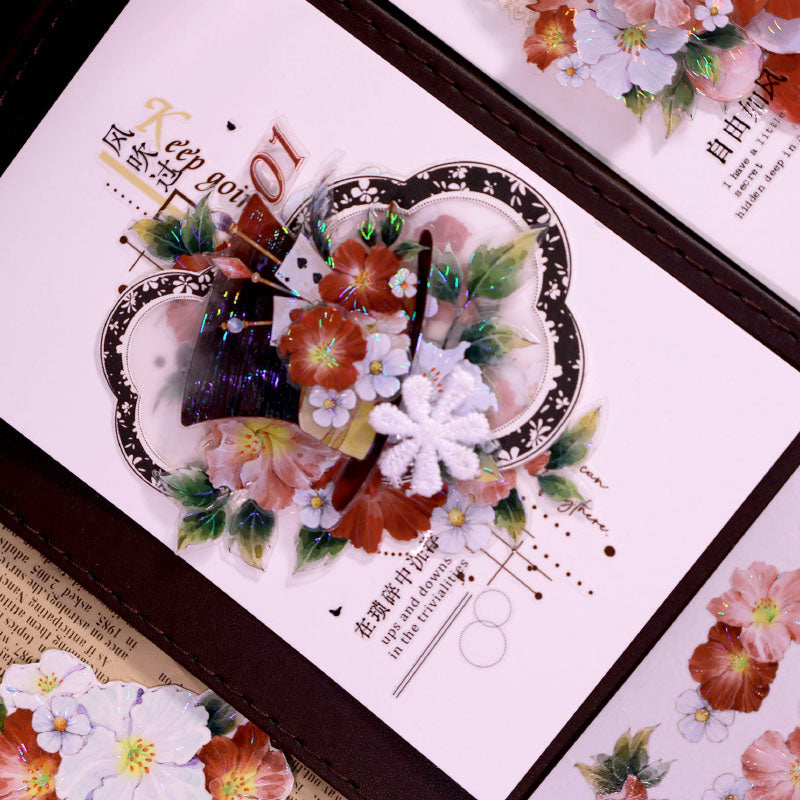 Whole Roll 6cm*4.8m Drunken Lotus Banquet Die Cutting Shell Light Washi/PET Tape