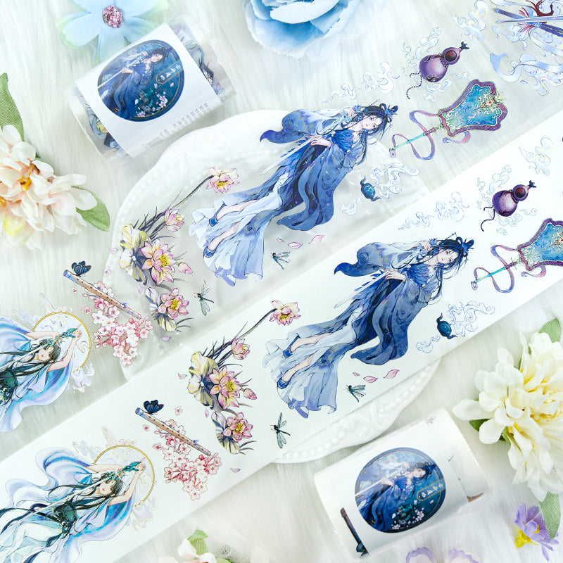 Moon shines bright Die Cutting Washi/Shell Silver PET Tape featuring silver, and moon designs for journaling, scrapbooking and collage