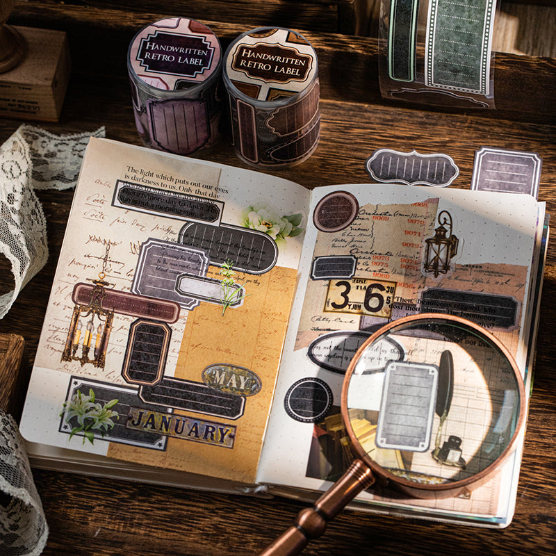 Handwritten retro label Series Die Cutting Writing Paper Tape featuring retro designs for journaling, scrapbooking and collage
