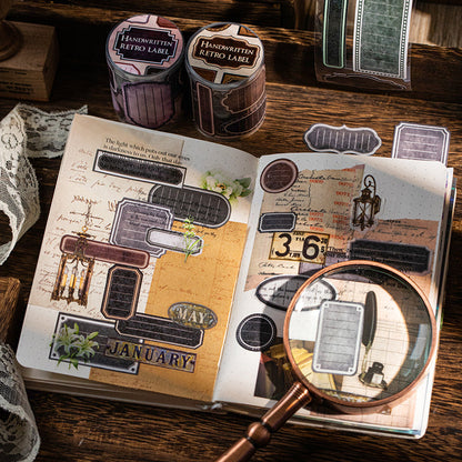 Handwritten retro label Series Die Cutting Writing Paper Tape featuring retro designs for journaling, scrapbooking and collage