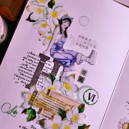 5cm*100cm Spring of the Four Seasons Die Cutting Washi/PET/Shell Silver PET Tape featuring spring, silver, and sea designs for journaling, scrapbooking and collage