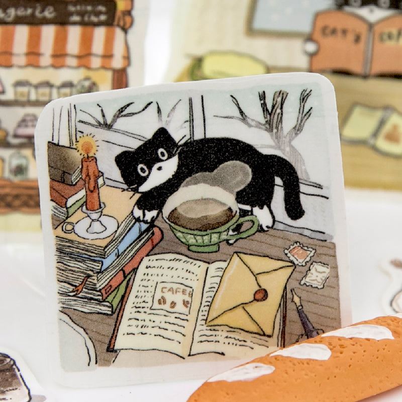 Cat Coffee Shop Series Die Cutting Washi Tape featuring cat, and shop designs for journaling, scrapbooking and collage
