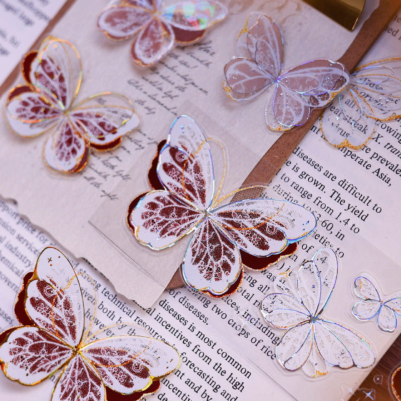 4.5cm*100cm Butterfly wings Die Cutting Flash PET/Shell Light/Gold/Silver Tape featuring butterfly, old, and gold designs for journaling, scrapbooking and collage