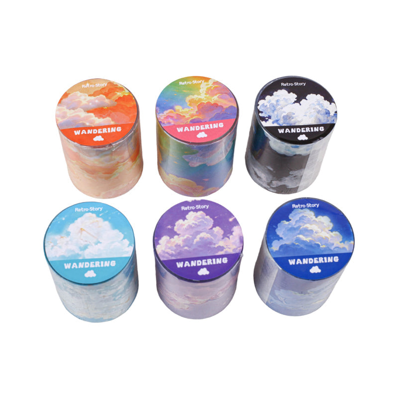 Cloud Travel Series Rainbow Light PET Tape featuring cloud, rain, and light designs for journaling, scrapbooking and collage
