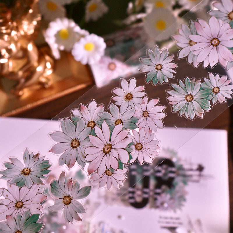 5.5cm*100cm Wild Chrysanthemums Die Cutting Washi/PET/Shell Silver PET Tape featuring silver designs for journaling, scrapbooking and collage