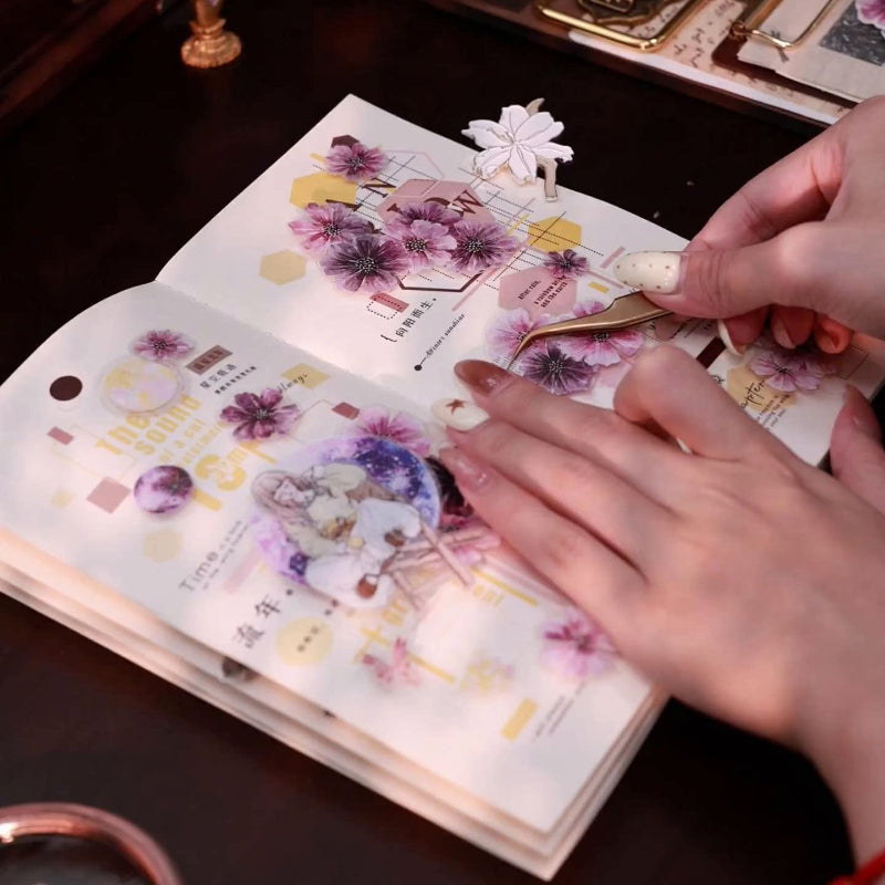 5cm*125cm Smoke Purple Flower Die Cutting Washi/PET/Shell Light Washi/PET Tape