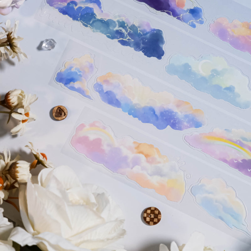 Whole Roll 4.5cm*5m In the cloud Die Cutting PET Tape featuring cloud designs for journaling, scrapbooking and collage