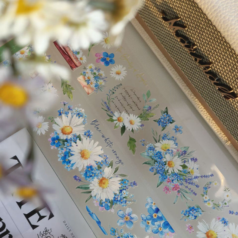 Whole Roll 6cm*3m Blue Island Flower Fragrance Die Cutting PET Tape featuring blue, flower, and island designs for journaling, scrapbooking and collage