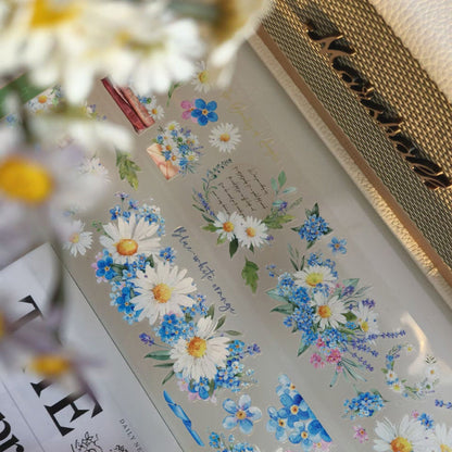 Whole Roll 6cm*3m Blue Island Flower Fragrance Die Cutting PET Tape featuring blue, flower, and island designs for journaling, scrapbooking and collage