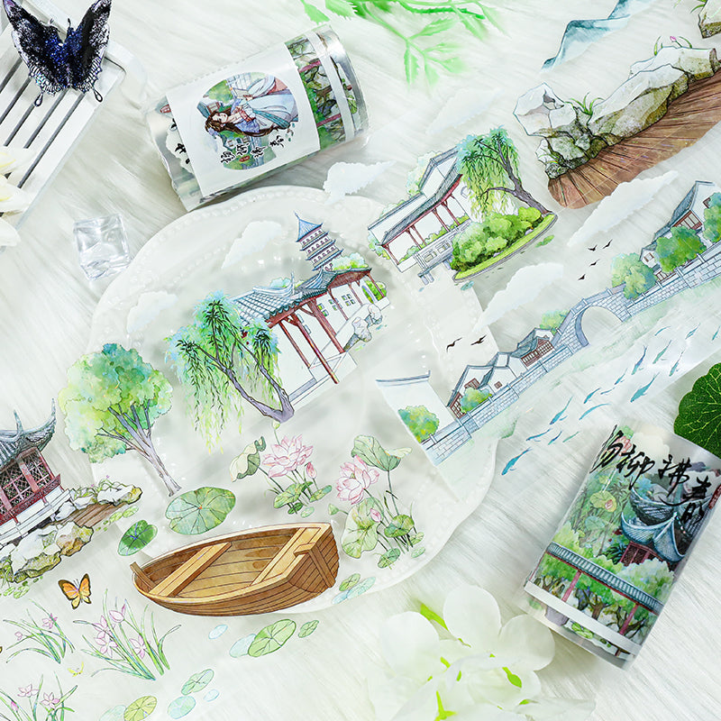 Willows sway in spring Shell Light PET Tape featuring spring, and light designs for journaling, scrapbooking and collage