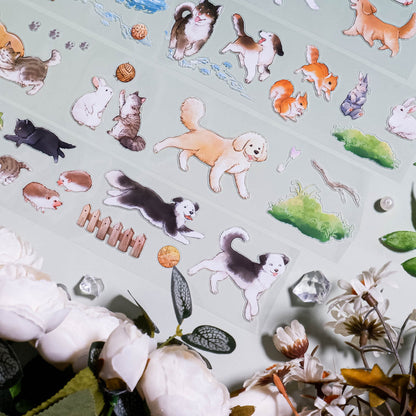 Whole Roll 6.5cm*5m Adorable animals Die Cutting PET Tape featuring animal designs for journaling, scrapbooking and collage