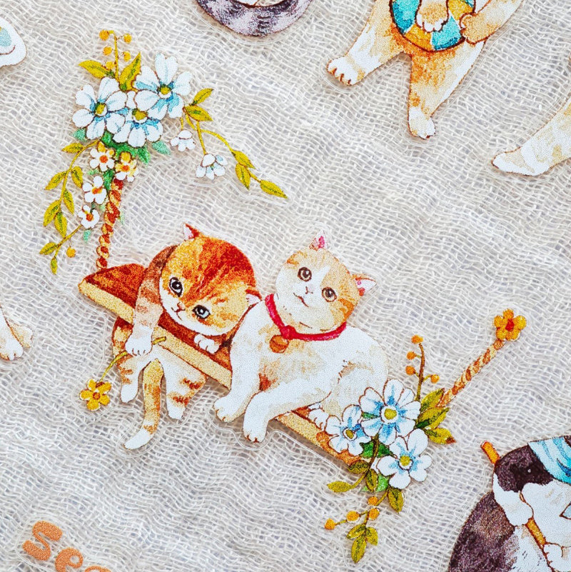 Whole Roll 4.5cm*5m Lazy Cat on Vacation Die Cutting Washi/PET Tape featuring cat designs for journaling, scrapbooking and collage