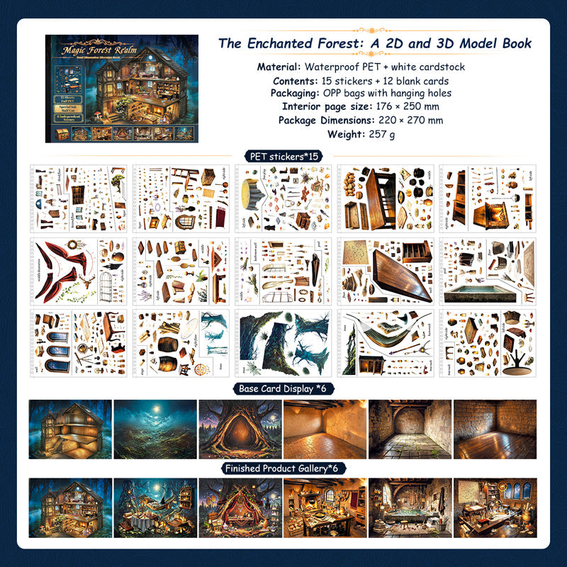 Magic Forest Realm 3D Sticker Book featuring forest, and book designs for journaling, scrapbooking and collage