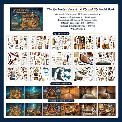 Magic Forest Realm 3D Sticker Book featuring forest, and book designs for journaling, scrapbooking and collage