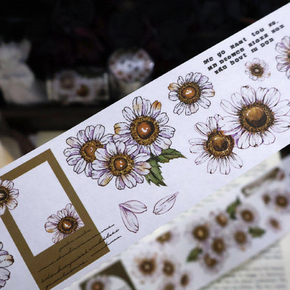 Whole Roll 5.5cm*5m Simple daisy Die Cutting Washi/PET/Shell Silver PET Tape featuring silver designs for journaling, scrapbooking and collage