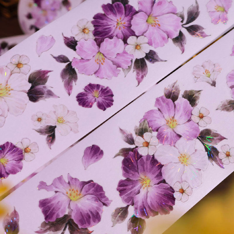 Whole Roll 5.5cm*5m Purple Moon Rose Die Cutting Shell Light Washi/PET Tape