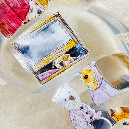 6cm*333cm Cuddly Dog Die Cutting Washi/PET/Fog PET Tape featuring dog designs for journaling, scrapbooking and collage