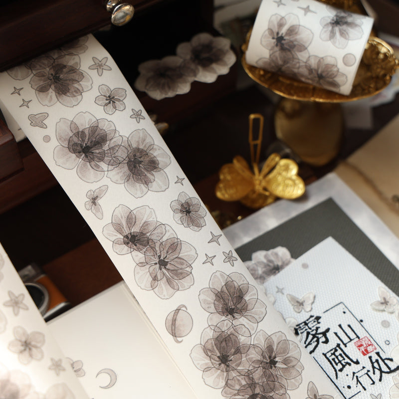 Whole Roll 5cm*5m Flower of the Shadow Die Cutting Washi/PET/Shell Light PET Tape featuring flower, shadow, and light designs for journaling, scrapbooking and collage