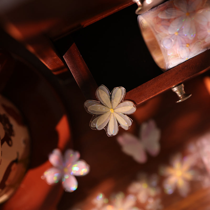 Whole Roll 4cm*6m Little Flower Grocery Store Die Cutting Washi/Flash PET/Shell Light PET Tape featuring flower, and light designs for journaling, scrapbooking and collage