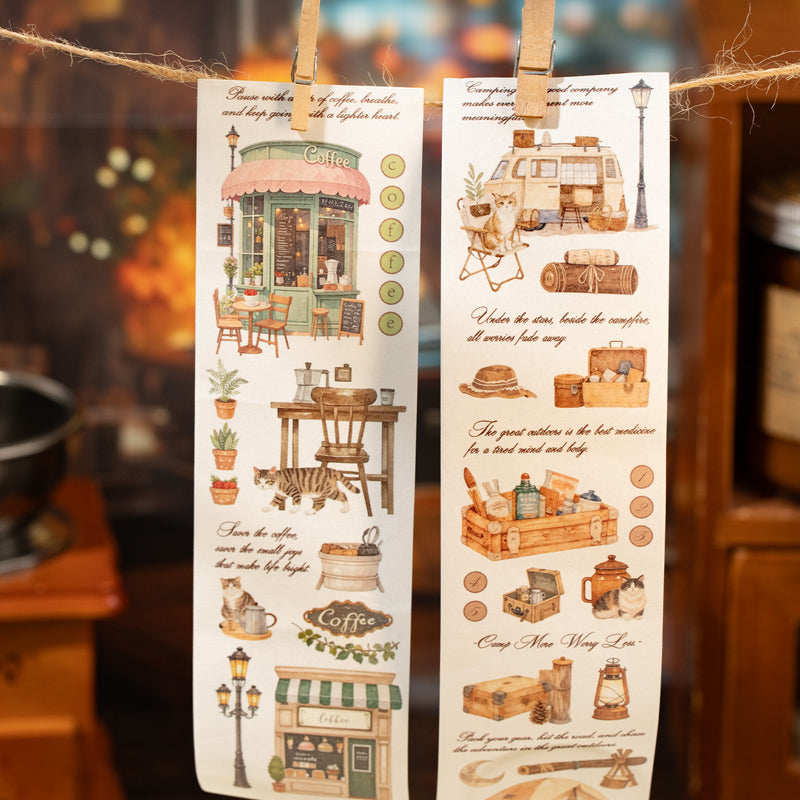 Coffee and Cat Series Washi Tape featuring cat designs for journaling, scrapbooking and collage