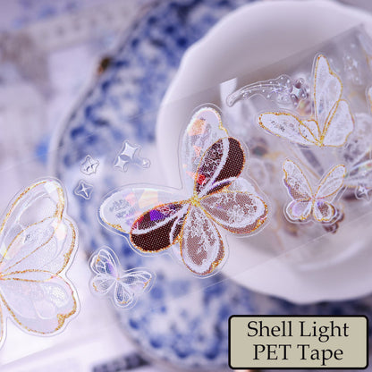 Whole Roll 4.5cm*6m Butterfly wings Die Cutting Flash PET/Shell Light/Gold/Silver Tape