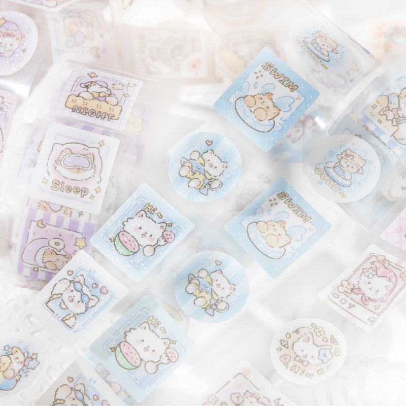 Heal Soft Cat Series Die Cutting Flash PET Tape featuring cat designs for journaling, scrapbooking and collage