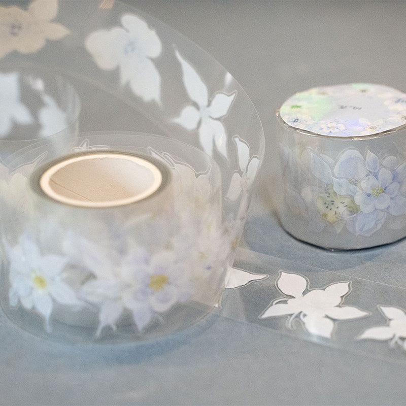 3.2cm*200cm Wind Flowers Die Cutting Shell Light PET Tape featuring flower, light, and wind designs for journaling, scrapbooking and collage