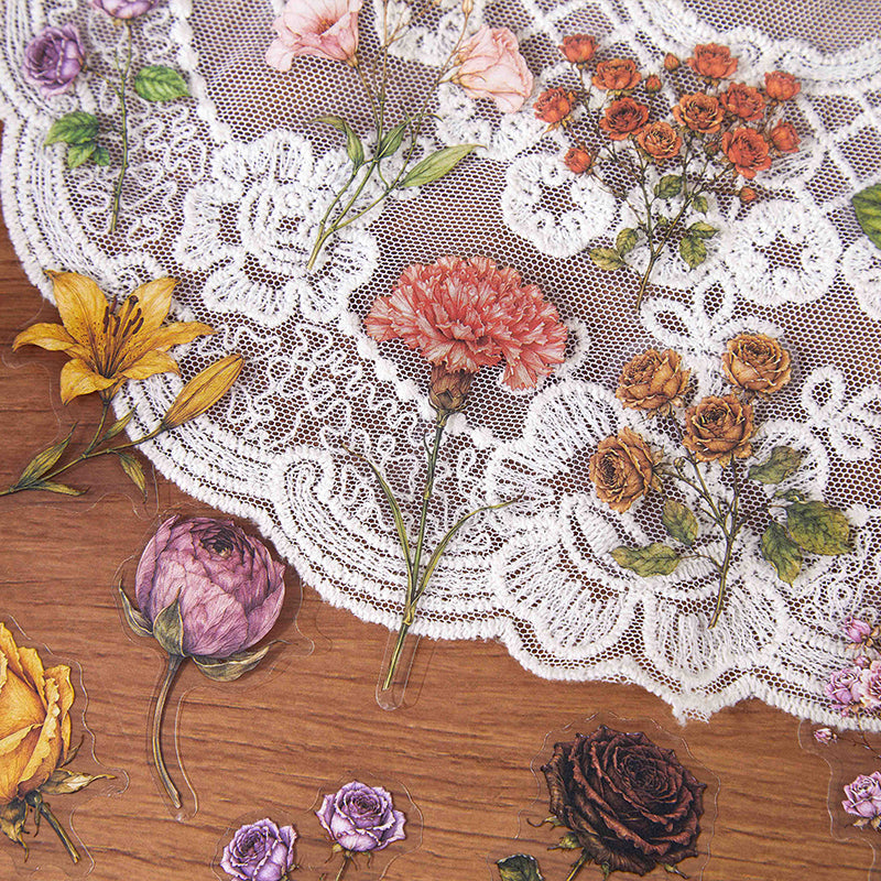 Flower Bloom Chronicles Series Sticker featuring flower designs for journaling, scrapbooking and collage