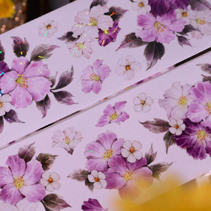 Whole Roll 5.5cm*5m Purple Moon Rose Die Cutting Shell Light Washi/PET Tape