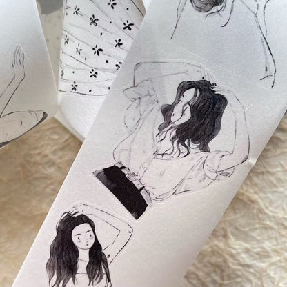Whole Roll 5cm*10m Little black Die Cutting Washi/PET/Fog PET Tape featuring black designs for journaling, scrapbooking and collage