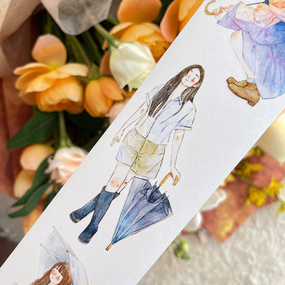 6cm*333cm It's raining Die Cutting Washi/PET/Fog PET Tape featuring rain designs for journaling, scrapbooking and collage