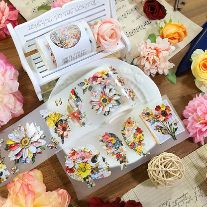 Newspaper flowers Fog PET Tape featuring flower designs for journaling, scrapbooking and collage