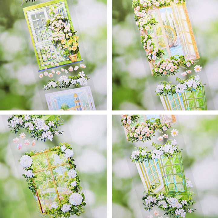 6cm*100cm Floral Window Shadows Shell Light PET Tape featuring floral, shadow, and light designs for journaling, scrapbooking and collage