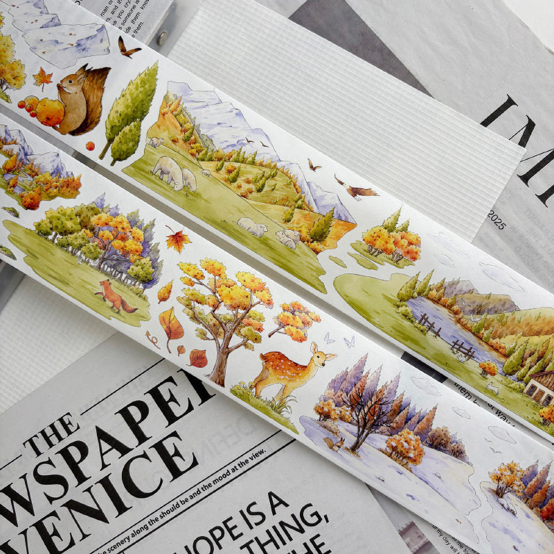 Whole Roll 6.5cm*5m In the forest area Die Cutting Washi/PET/Fog PET Tape featuring forest designs for journaling, scrapbooking and collage