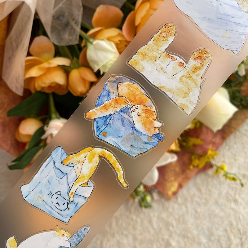 6cm*333cm Cat Home Die Cutting Washi/PET/Fog PET Tape featuring cat, and home designs for journaling, scrapbooking and collage